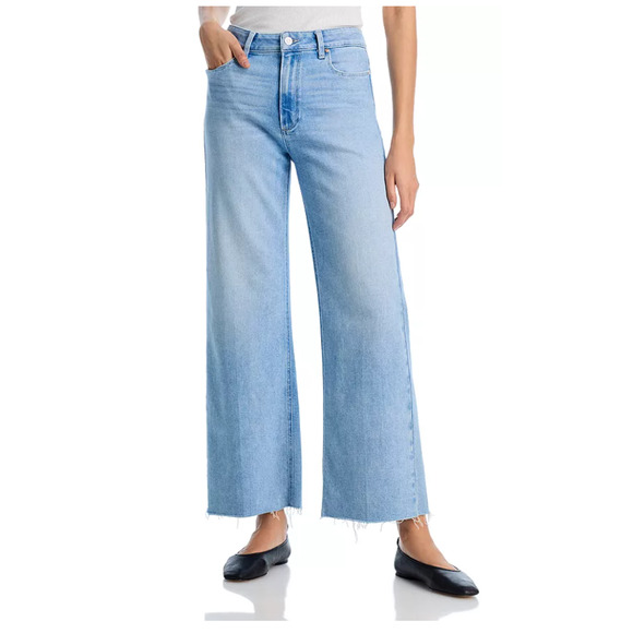 PAIGE DENIM WOMENS SIZE 25 ANESSA ANKLE WIDE LEG RAW HEM MARTINI LIGHT BLUE NEW - Picture 1 of 13